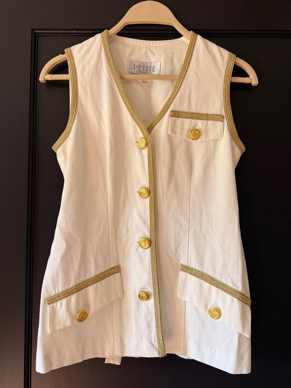Vintage Luxury Inspired Ivory Gold Vest Petite Sophisticate Buttons Size XS 2
